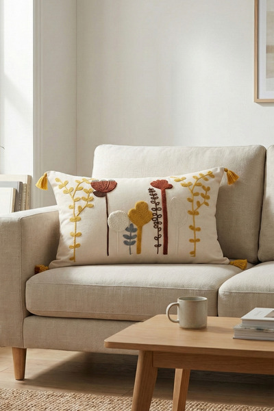 cottoncloth PUNCH NAKIŞLI DİKDÖRTGEN DEKORATİF KIRLENT KILIFI KAKTÜS 35x55 cm