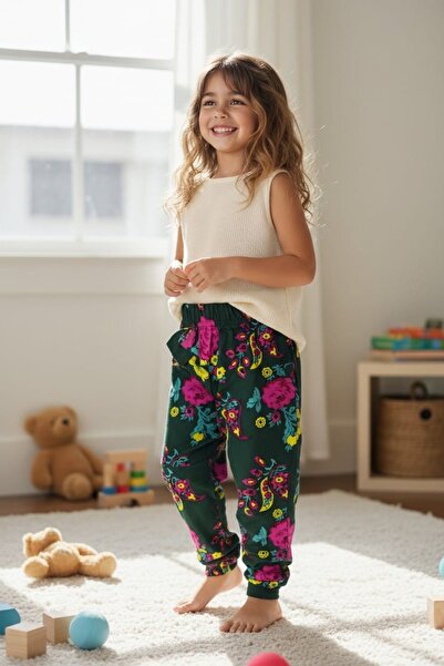 MODA Çiçek Desenli Cepli Kız Çocuk Şalvar