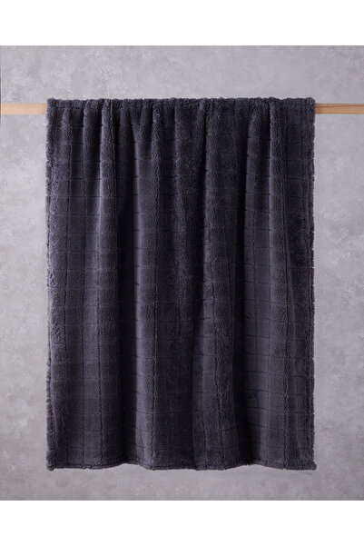 English Home Natural Checkers Jakarlı Wellsoft Tv Battaniye 120x160 cm Antrasit