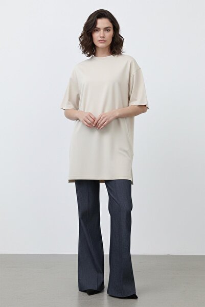 Puane Women's Long Loose Cut Tshirt - 40009Tsh - Beige