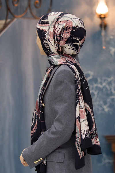 Vissona LÜKS MEDİNE İPEĞİ DEGRADELİ ÇİZGİ DESENLİ PUDRA RENKLİ 75X195 KIRIŞMA...