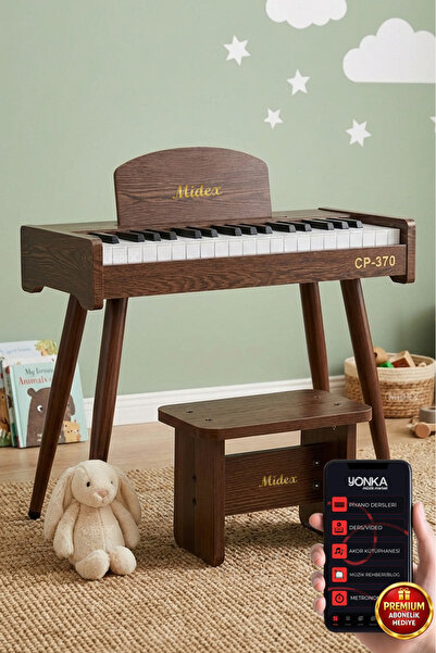 Midex Cp-370c Ahşap Çocuk Piyanosu Pilli 37 Tuşlu Gerçek Piyano Tuşları