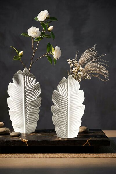 tambana Beyaz Dekoratif Vazo Seti Obje Ev Dekorasyon Masa Üstü Dekor Vazo Set...