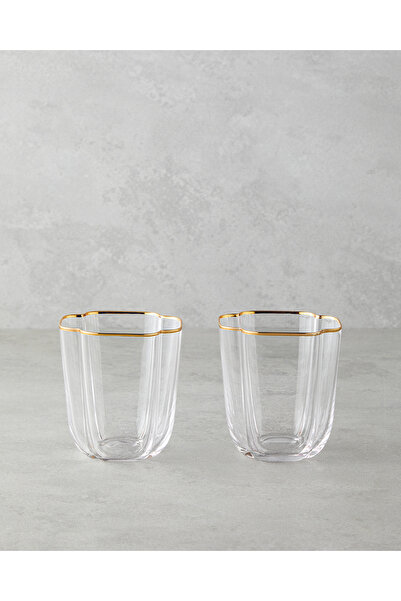 English Home Reina Cam El Yapımı 2’li Bardak 360 ml Şeffaf-Gold