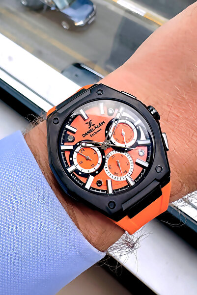 Daniel Klein Exclusive Erkek Kol Saati Su Geçirmez Turuncu Renk Silikon Kordo...