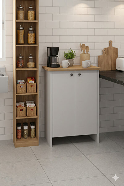 KZY Can 2 Kapak 4 Raf Çok Amaçlı Dolap Meşe - Beyaz