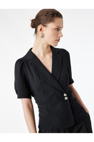 Koton Regular Fit Buttoned Short Sleeve Double Breasted Collar Shirt