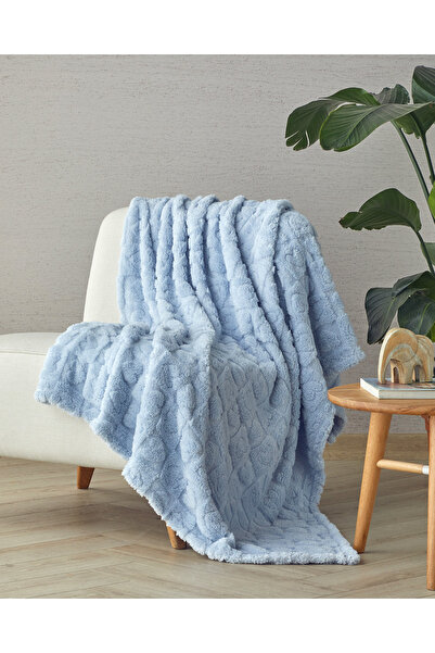 English Home Fancy Love Jakarlı Wellsoft Tv Battaniye 120x160 cm Açık Mavi