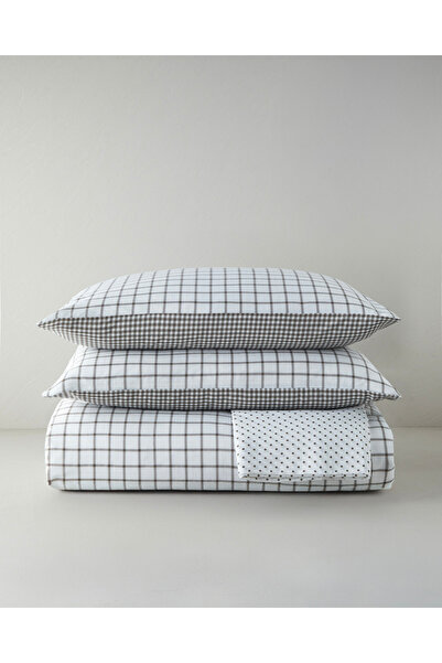 English Home Simple Checks Kolay Ütülenir Çarşaflı Çift Kişilik Nevresim Takı...