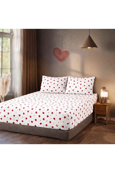 miruza ev tekstil مجموعة ملاءات سرير مرنة بتصميم قلب