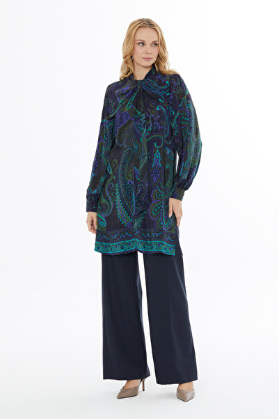 GİZİA V Yaka Büzgü Detaylı Uzun Kollu Bluz