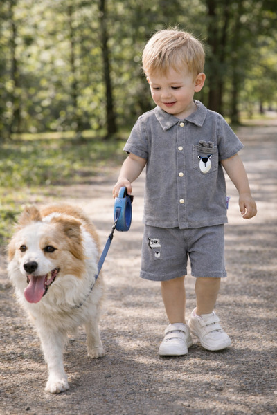 GMG Baby Shirt and Shorts with Elastic Waist 2-Piece Set 3D Eared Teddy Bear