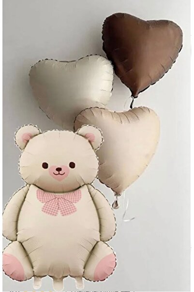 Çemrek Süs Parti Foil Bear Balloon and Heart Balloon Set 4 Pieces