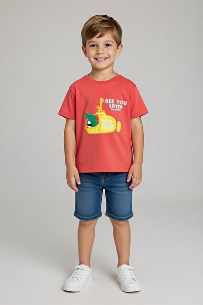 Cansın Mini Tile Submarine Printed Baby Boy Short Sleeve T-Shirt 20942