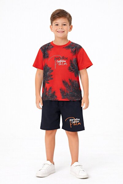 Cansın Mini Червоний комплект з шортами для хлопчиків з написом Paradise, 2 п...