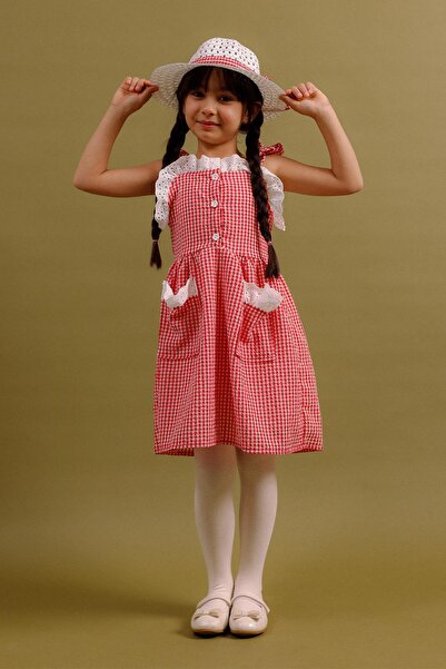 Perendi Kız Çocuk Pitikare Desenli Şapkalı Elbise Pamuk Penye Astarlı