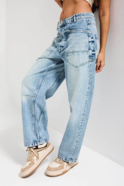 it's basic Дамски сини дънки 5s4-Greenkest със средна талия и кройка „морков“...