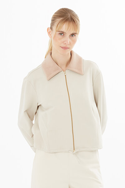 GİZİA Yakası Triko Detaylı Ön Orta Apoletli Ceket