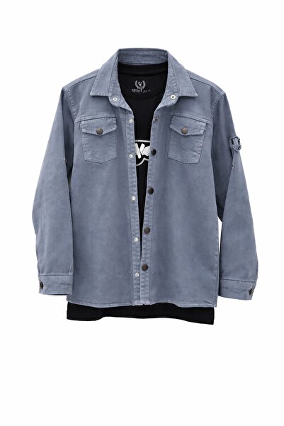 Cansın Mini Cămașă din in indigo Tricou imprimat cu decolteu pentru băiat Set...