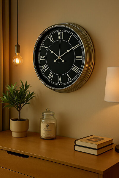 Pazarcan Elegance 40 cm Metal Krom Duvar Saati, Modern ve Şık Tasarım, Sessiz...