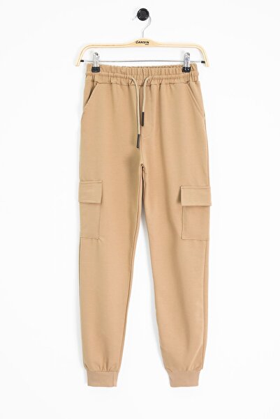 Cansın Mini Krem Beli Lastikli Basic Kargo Cepli Erkek Çocuk Okul Eşofman Alt...