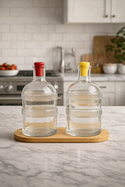 İnterlife 2'li Bambu Altlıklı Elegant Tarz Damacana Model Yağlık Sosluk 600 ML