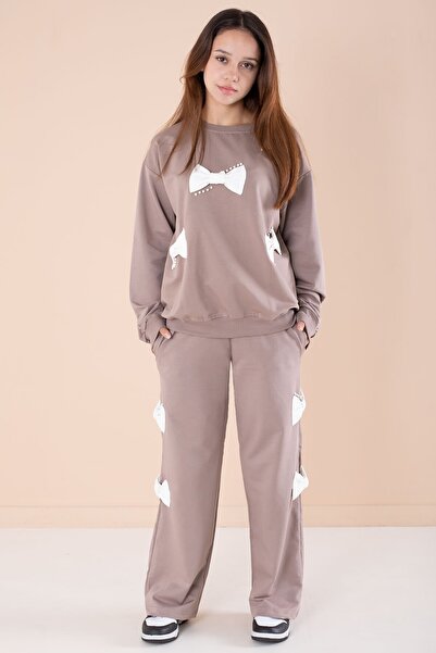 Cansın Mini Set de trening din 2 piese pentru fetiță, cu decolteu, cu fundă m...