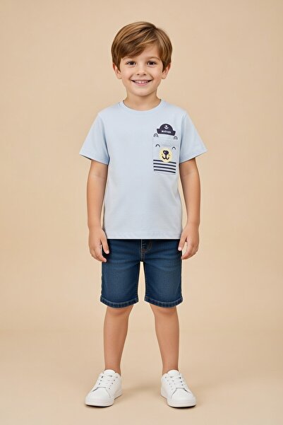 Cansın Mini Μπλουζάκι με μπλε αρκουδάκι με τσέπες για αγοράκι 20934