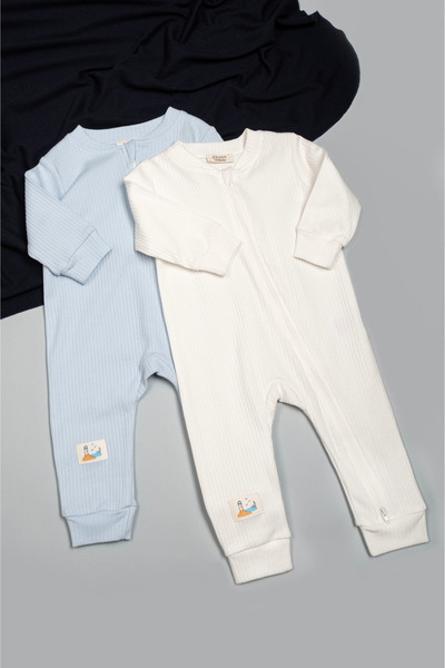 Vauva 2'li Tulum Kız Erkek Bebek Çocuk Mevsimlik Uzun Kollu Fermuarlı Uyku Tu...