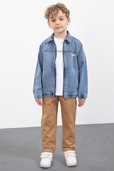 Cansın Mini Mavi Fermuarlı Jean Ceketli Pantolonlu 3lü Erkek Çocuk Takım 20140