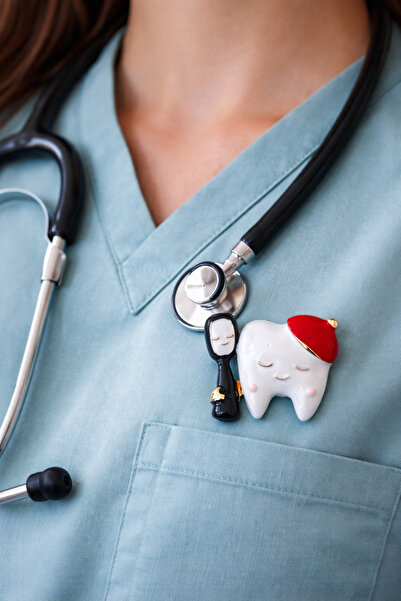 Sweet bunny Diş HekimiSağlıkçı Hemşire Broş - Hediyelik Takı Aksesuar Ceket Y...