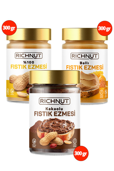 RİCHNUT 3'lü Paket Fıstık Ezmesi (3 Adet X 300 gr)