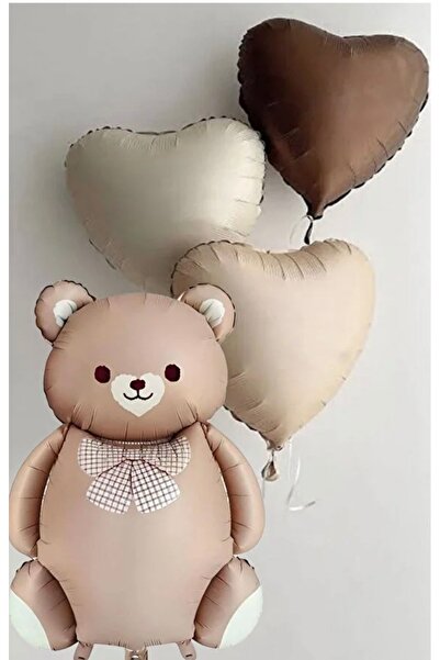 Çemrek Süs Parti Foil Bear Balloon and Heart Balloon Set 4 Pieces