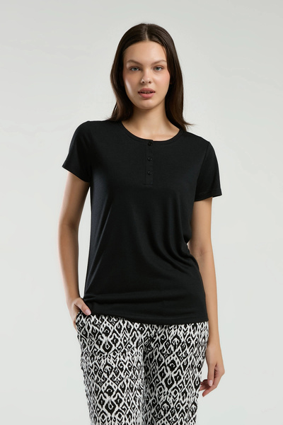 Arnetta Γυναικείο μαύρο κοντομάνικο σετ πιτζάμες