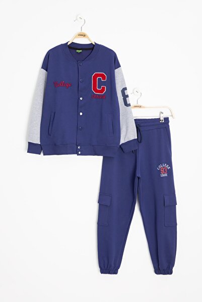 Cansın Mini Синій спортивний костюм для хлопчиків з вишитим написом 21224