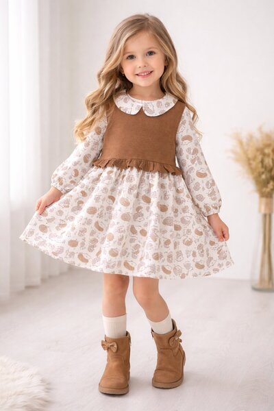 Cansın Mini Κοριτσίστικο φόρεμα με μοτίβο σκαντζόχοιρου καφέ 20221