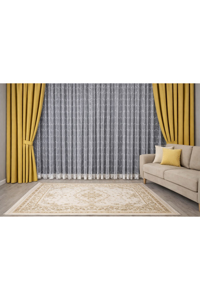 MİR Curtain Tulle Embroidered Fabric 3 Point Pattern Washable No Ironing Requ...
