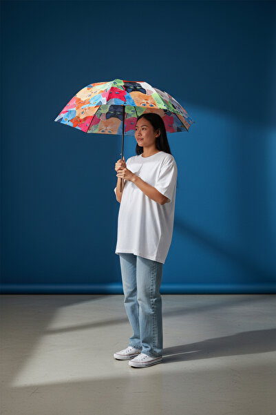 Toz Vintage Kedi Desenli Renkli 8 Telli Yarasa Model Manuel Şemsiye – Eğlence...