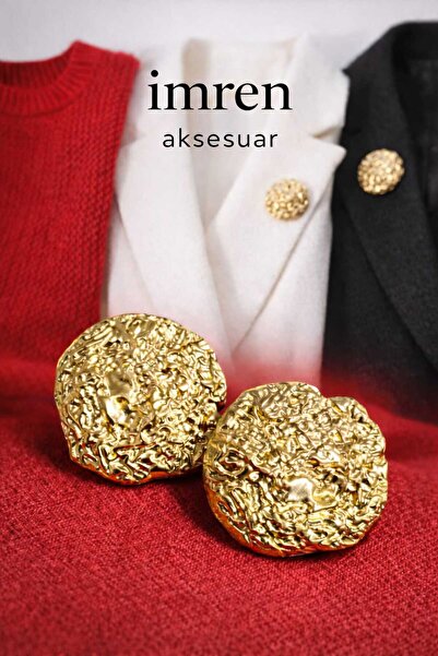 İMREN AKSESUAR Özel Tasarım Gold Kaplama Metal Düğme 4,5 Cm 1 Paket 4 Adet