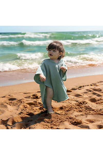 elibaby %100 Organik Pamuk Müslin Panço Kapşonlu Panço Plaj Çocuk Bebek Panço...