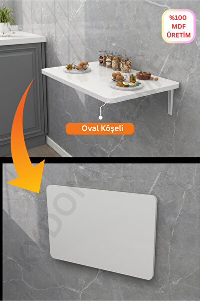 Kydonia Home 45x72 Cm Mat Beyaz Oval Köşeli Mdf Lam Kırma Katlanır Duvara Mon...