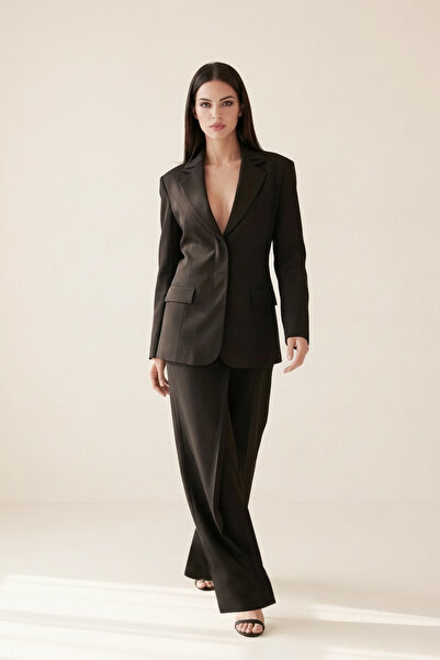 Setre Black Collar Detailed Jacket and Waist Detailed Trousers Set