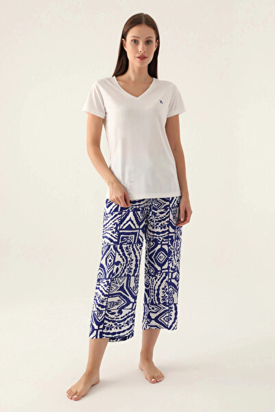 Arnetta Plaid Krem Kadın Kapri Takım