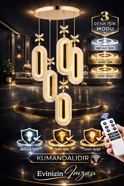 Marsel Lighting SERRA Model 5'li Gold 3 Renk Modu Ledli Modern Salon Mutfak O...