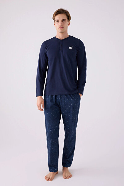 Arnetta Ανδρικό μακρυμάνικο κοστούμι πιτζάμες Navy Blue