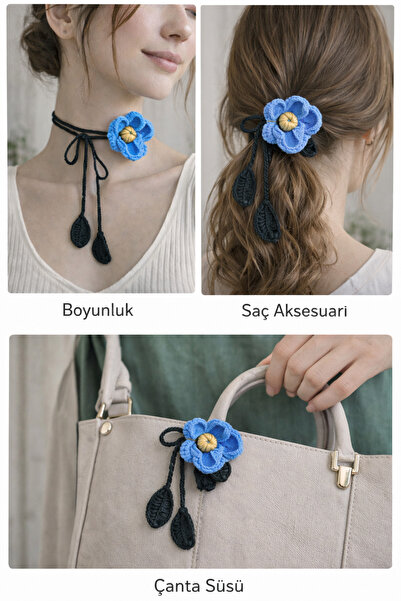 Liora De Mar Handmade Rose Detailed Choker Necklace – 100% Hand Knitted, Adju...