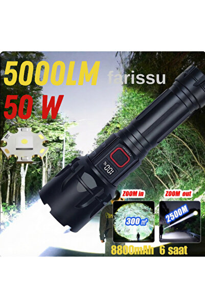 farissu Small Sun SM-T288 50W Ultra Güçlü Şarjlı El Feneri - 5000 Lümen, Diji...