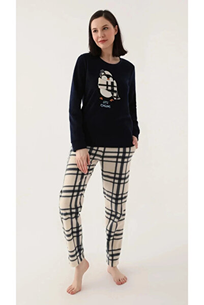 Arnetta بدلة بيجامة نسائية بأكمام طويلة باللون الأزرق الداكن من Cute Penguins