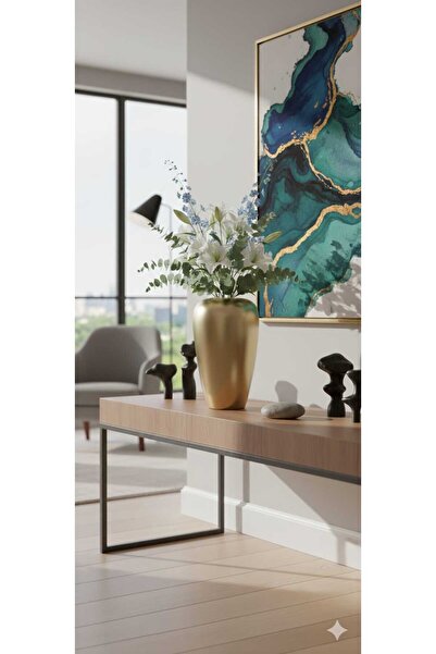 Velorahomee Dekoratif Gold Yuvarlak Vazo 26 cm - Yapay Çiçekli Dekoratif Salo...