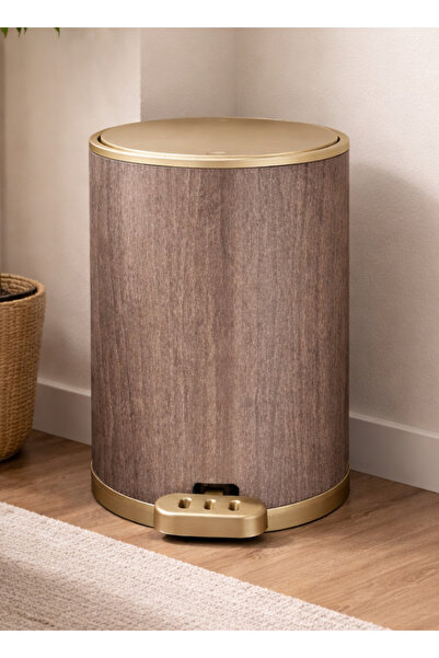 ALQANNAS Plastic Pedal Trash Can with Lid | Wood Grain Waste Bin with Step Pe...